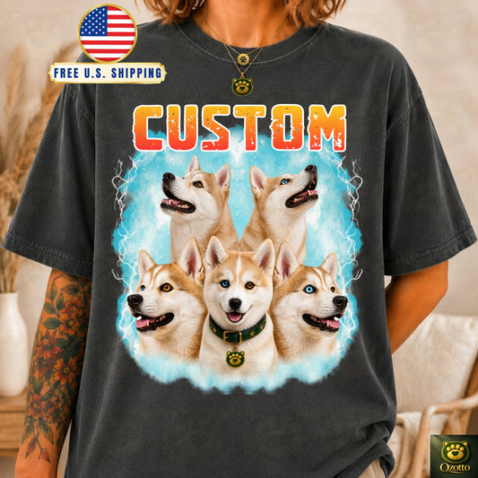 Custom Pet Shirt, Comfort Colors 1717 Dog Cat Portrait Tee, Personalized 90s Bootleg Pet Photo Shirt, Pet Lover Gift, Dog Mom Dad Gift Shirt