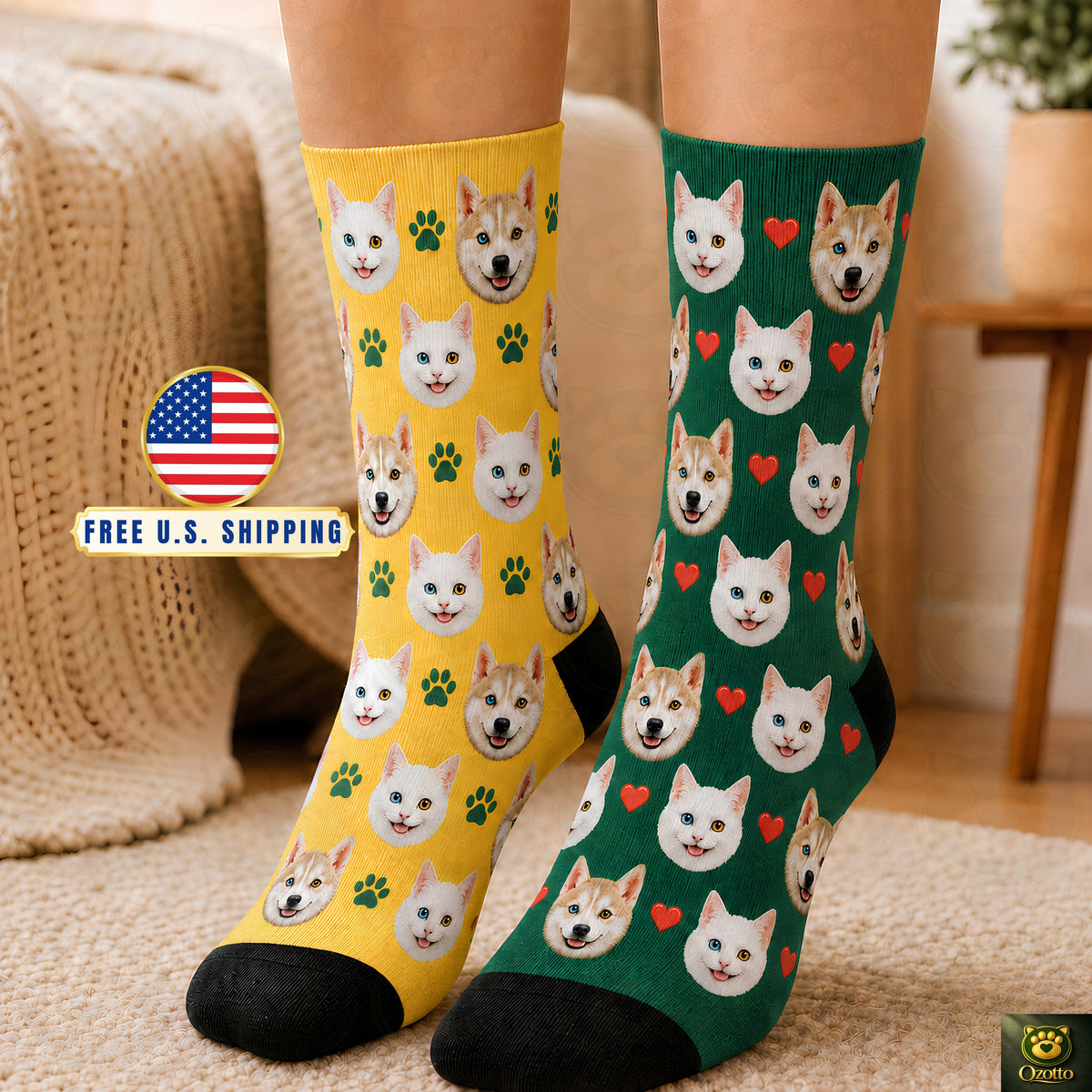 Custom Pet Face Socks From Photo, Personalized Dog Cat Portrait Socks, Unisex Calf Length Socks, Pet Mom Dad Gift Idea