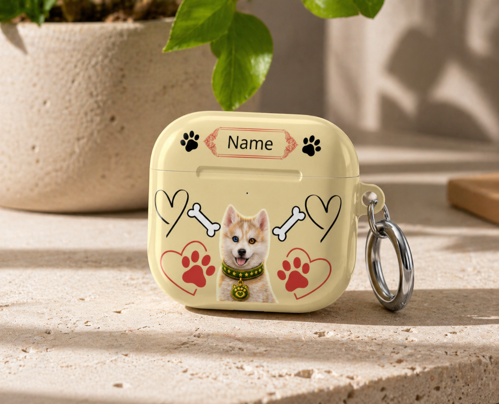 Personalized Dog Paw AirPod Case — Customizable Name, Cute Puppy & Heart Design