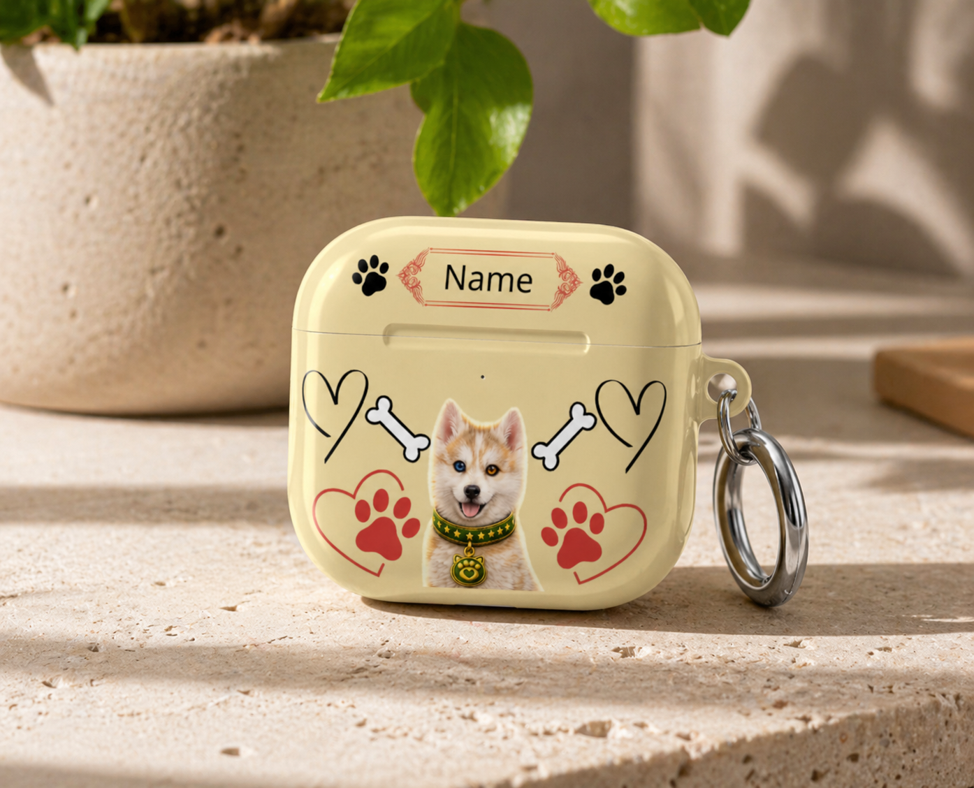 Personalized Dog Paw AirPod Case — Customizable Name, Cute Puppy & Heart Design