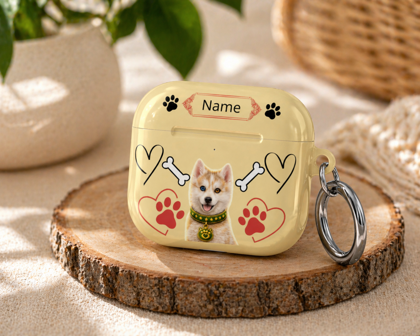 Personalized Dog Paw AirPod Case — Customizable Name, Cute Puppy & Heart Design