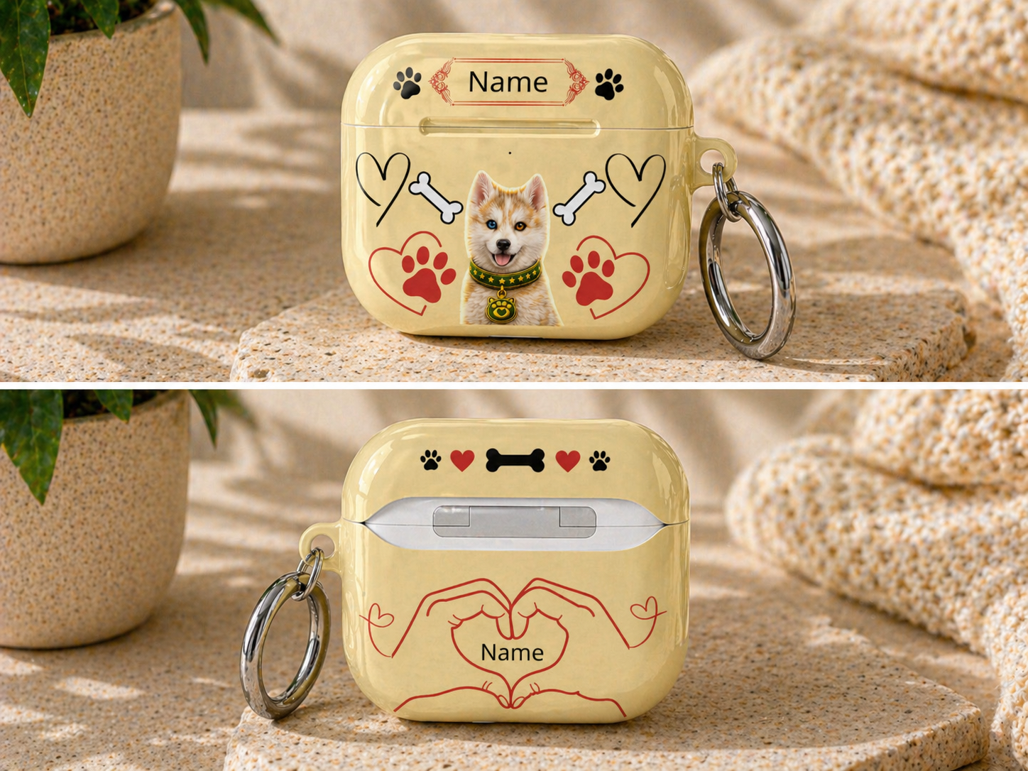 Personalized Dog Paw AirPod Case — Customizable Name, Cute Puppy & Heart Design