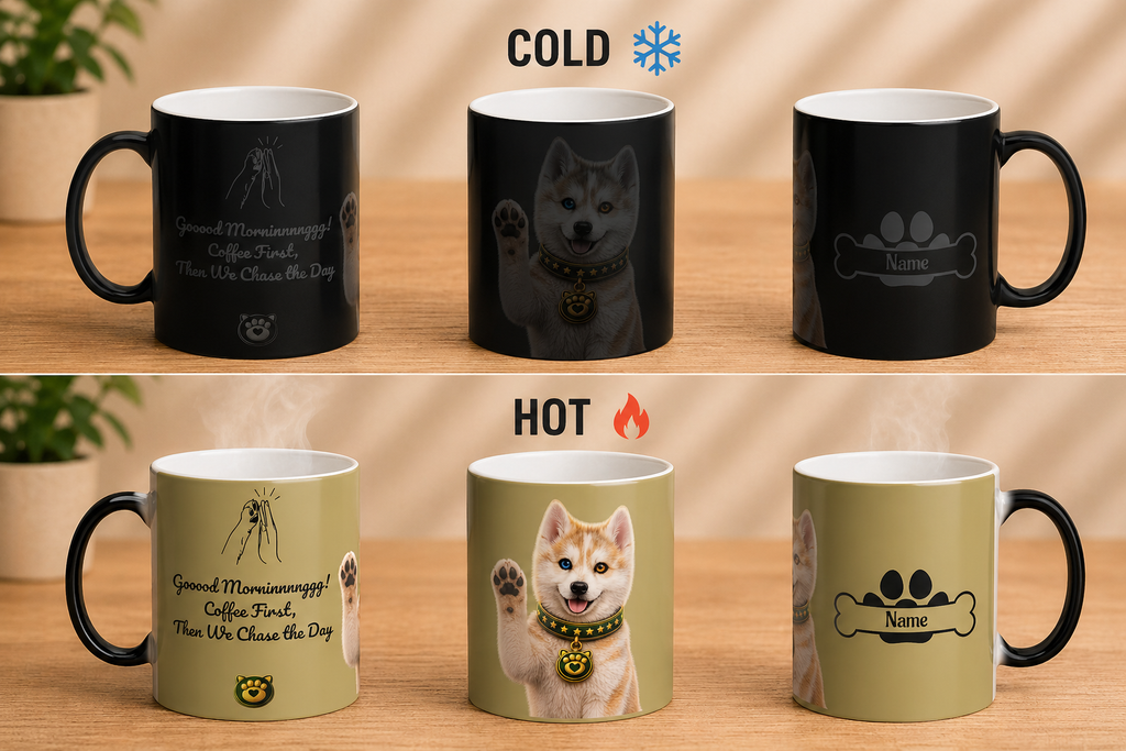 Premium Heat Sensitive Color Changing Mug – Dog & Cat Lover Design | Magic Reveal Coffee Cup | Unique Gift Idea (11 oz)