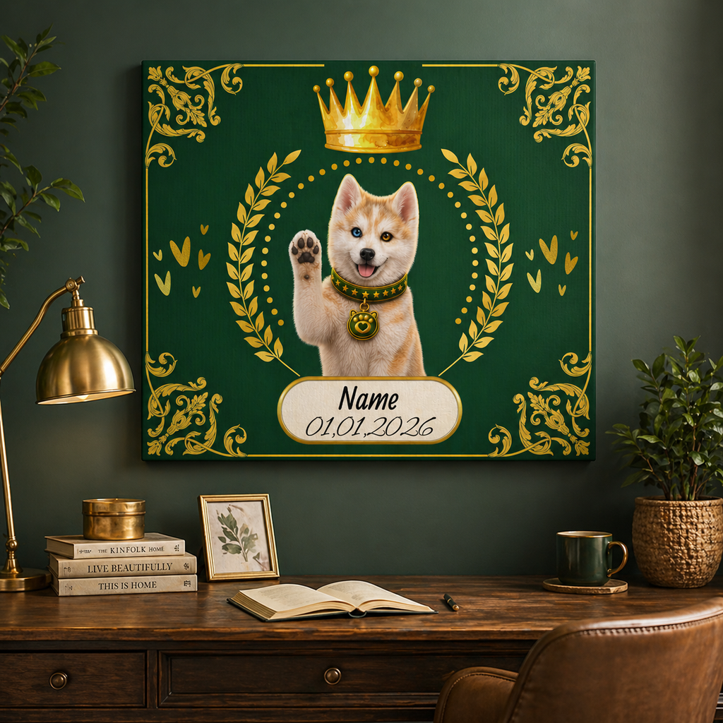 Personalized Puppy Crown Canvas — Custom Name & Date Wall Art