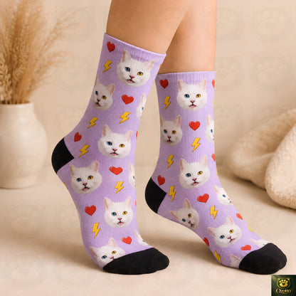 Custom Pet Face Socks From Photo, Personalized Dog Cat Portrait Socks, Unisex Calf Length Socks, Pet Mom Dad Gift Idea