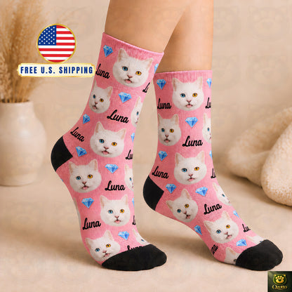 Custom Pet Face Socks From Photo, Personalized Dog Cat Portrait Socks, Unisex Calf Length Socks, Pet Mom Dad Gift Idea