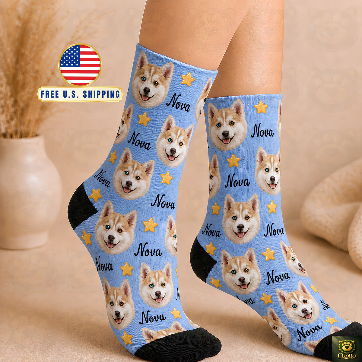 Custom Pet Face Socks From Photo, Personalized Dog Cat Portrait Socks, Unisex Calf Length Socks, Pet Mom Dad Gift Idea