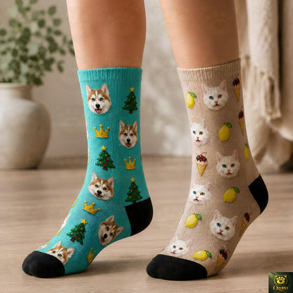 Custom Pet Face Socks From Photo, Personalized Dog Cat Portrait Socks, Unisex Calf Length Socks, Pet Mom Dad Gift Idea