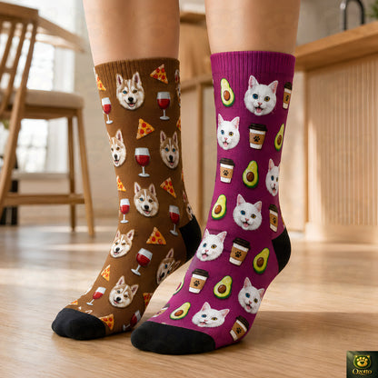 Custom Pet Face Socks From Photo, Personalized Dog Cat Portrait Socks, Unisex Calf Length Socks, Pet Mom Dad Gift Idea
