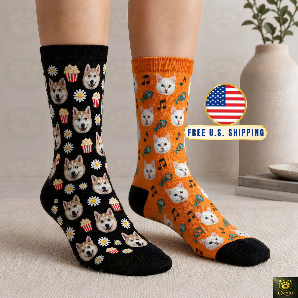 Custom Pet Face Socks From Photo, Personalized Dog Cat Portrait Socks, Unisex Calf Length Socks, Pet Mom Dad Gift Idea