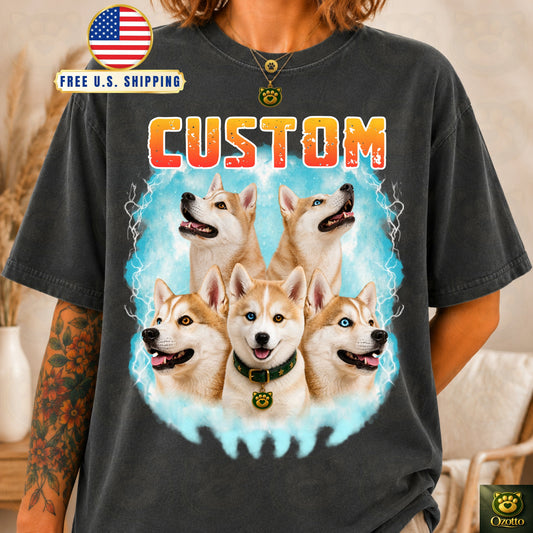 Custom Comfort Colors Pet Bootleg Shirt, Personalized Dog Cat Photo Tee, Vintage 90s Pet Portrait Shirt, Custom Pet Gift, Pet Lover Gift
